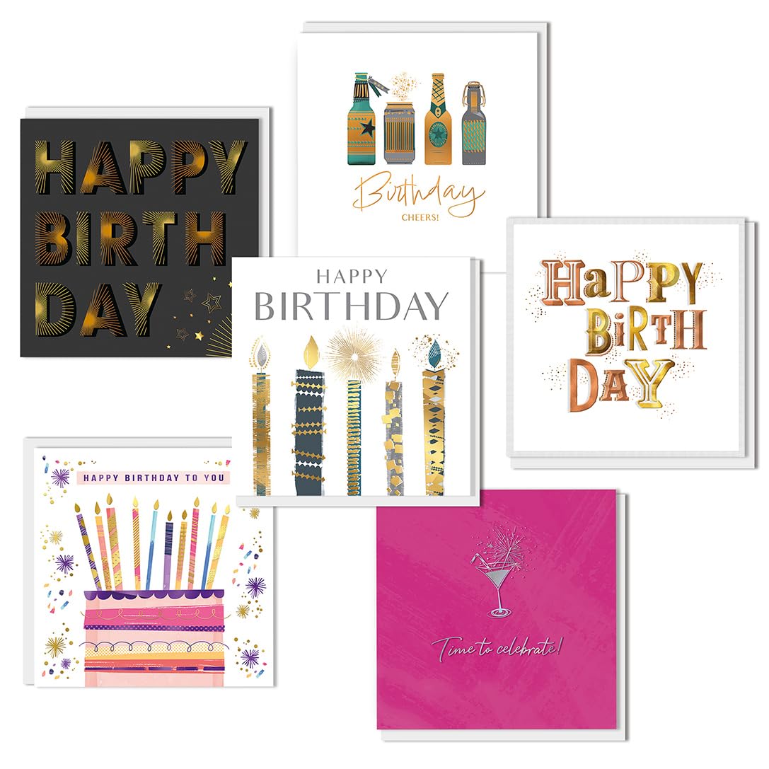 Piccadilly Greetings Pack Of Assorted Birthday Cards Multipack | Birthday Cards Pack Of 6 | 16 x 16 cm | Includes 6 Designs, with White Envelopes, Suitable for All OccasionsThe Forest Stewardship Council