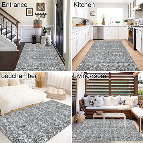 Hebe Large Boho Area Rug 4'X6' Machine Washable Vintage Bohemian Rug Durable Cotton Rug Farmhouse Carpet Mat For Patios Clearance Bedroom Living Room Balcony Decor,Grey #TOP4