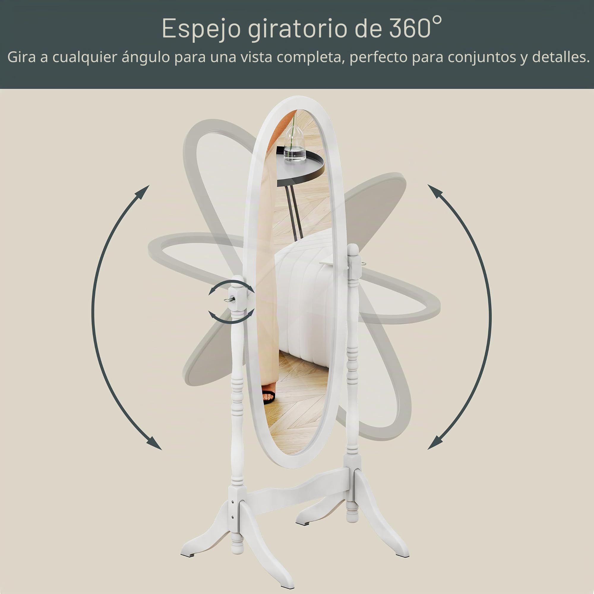 Home Discount - Espejo basculante Nishano Cheval, Espejo vestidor con peana, tamaño Grande, Color Blanco
