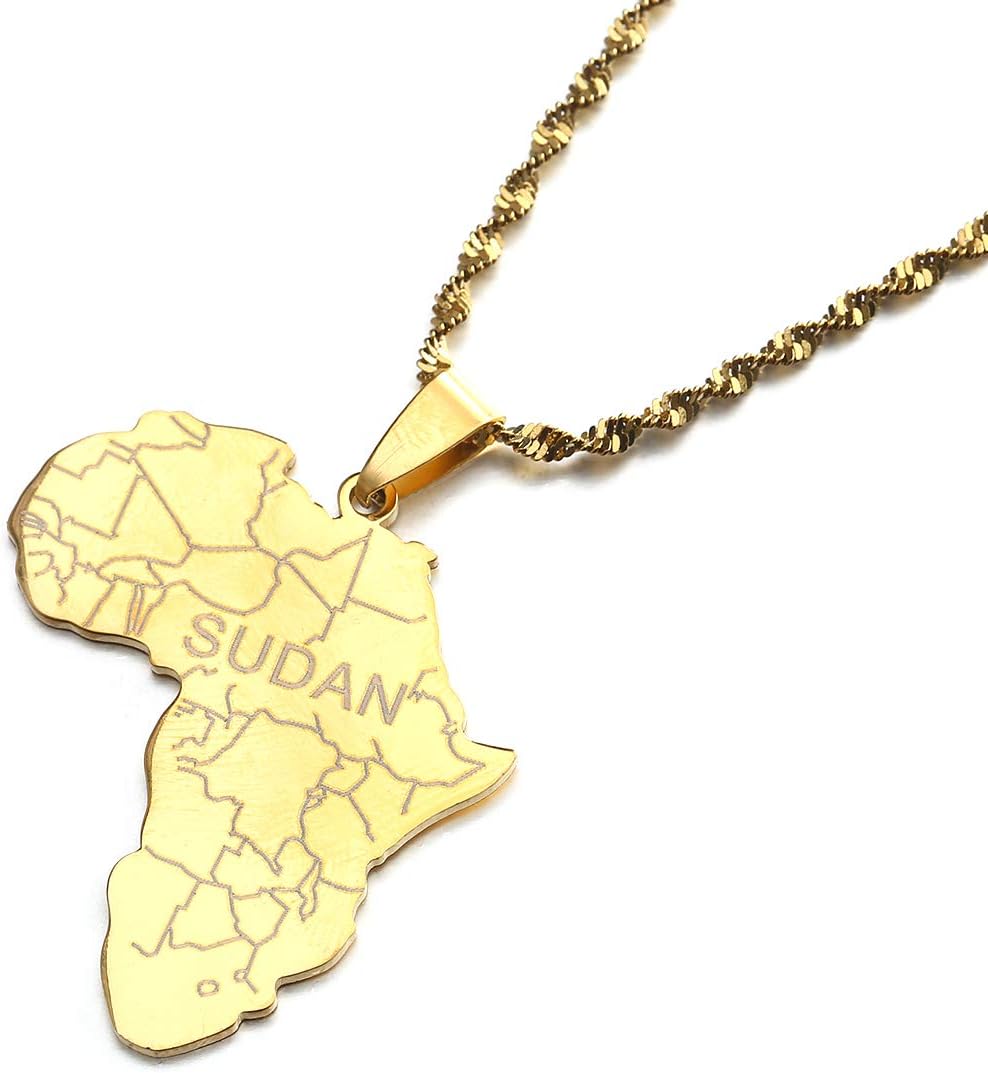 CB Gold JewelryAfrica Map with Sudan Pendant Necklaces Gold Color Jewelry for Women Men African Maps Jewellery