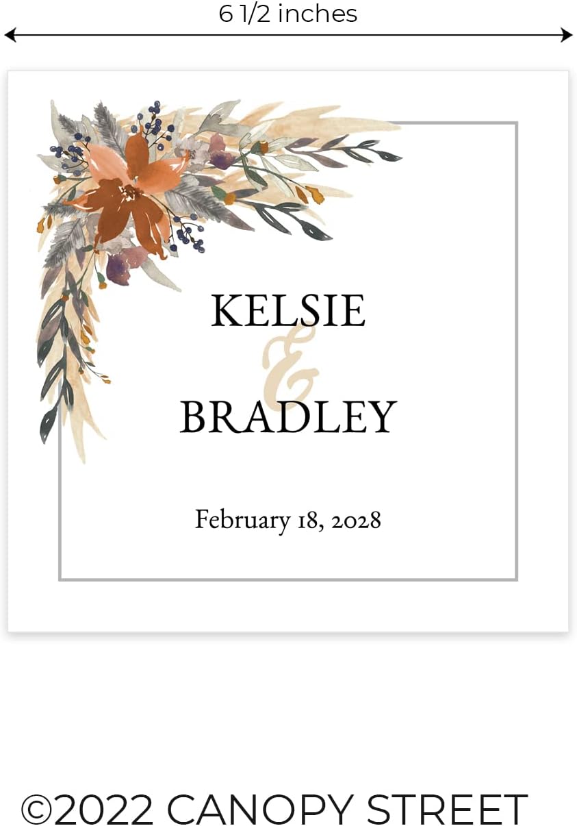 Indie Autumn Floral Personalized Wedding Dinner Napkins / 100 Custom 6 1/2" x 6 1/2" Boho Floral 3 Ply Luncheon Napkins/Bridal Shower Engagement Party Bar Supplies/Made In The USA