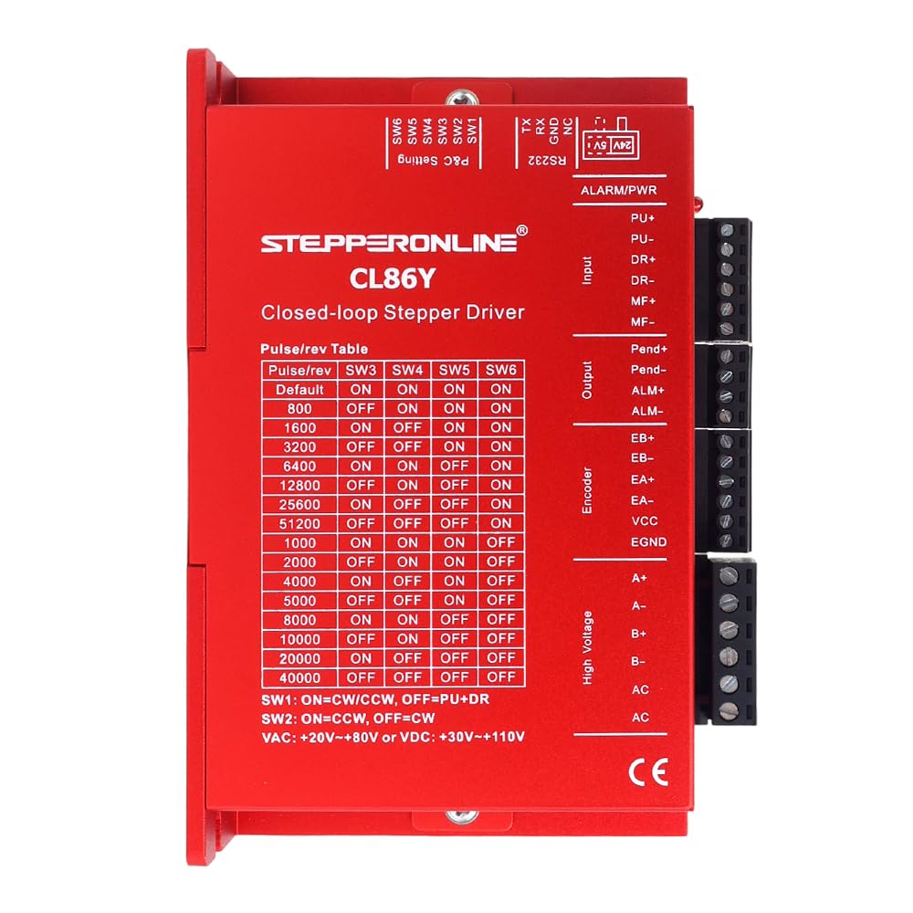 STEPPERONLINE Closed Loop Motore passo-passo 1 asse CNC KIT V2.0 12.00Nm 6.0A Nema 34 Motore & 0-8.5A 20-80VAC / 30-110VDC Driver CL86Y-V20