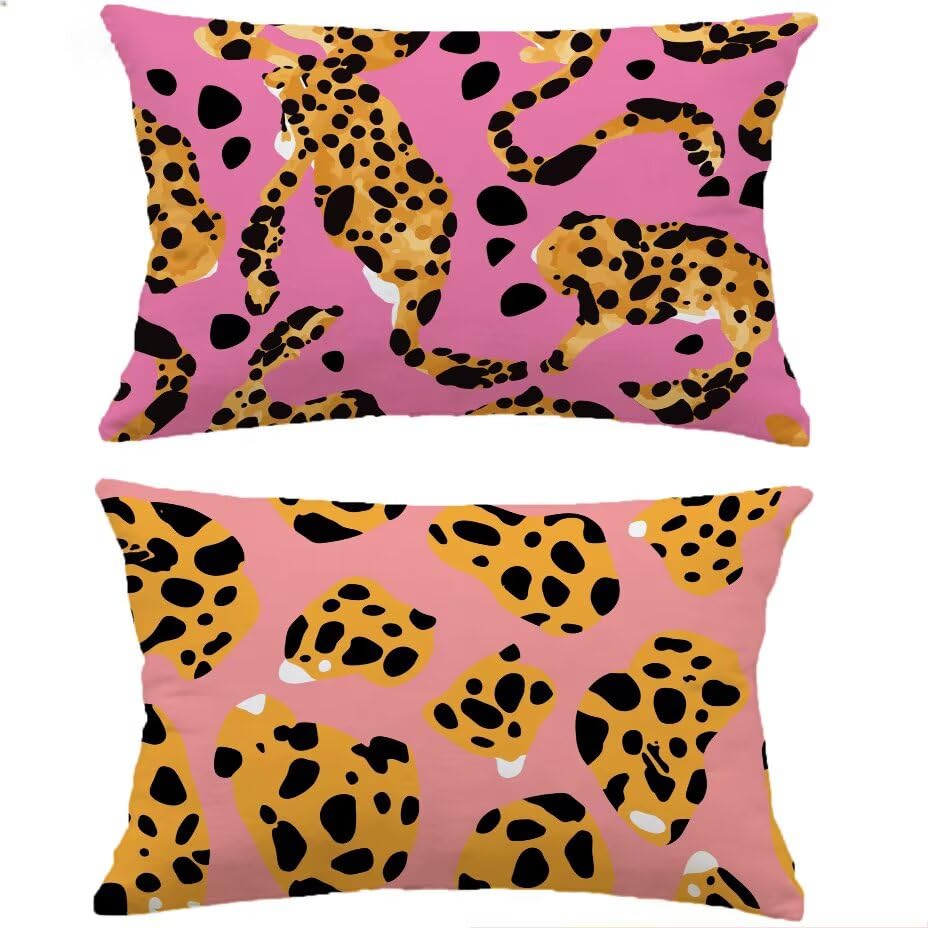 Housse de coussin de jardin effet lin de luxe rose léopard 40x80