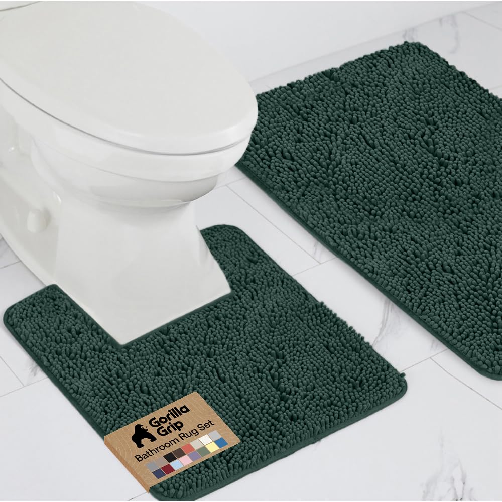 GORILLA GRIP Bathroom Area Rug Sets 2 Piece, Soft Chenille, 30x20 Green