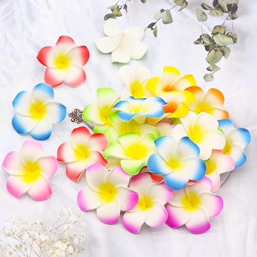 Miniatura 5 de 40 piezas de 1.6 pulgadas de espuma artificial hawaiana de plumeria para el cabello, decoración de playa para novia, boda, fiesta, playa, 4 colores