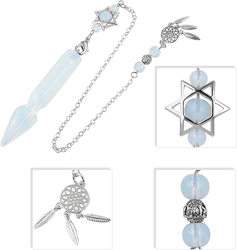 Miniatura 8 de TUMBEELLUWA Péndulo de punto de cristal para adivinación Dowsing piedra facetada colgante péndulo con atrapasueños y cadena estrella Merkaba,