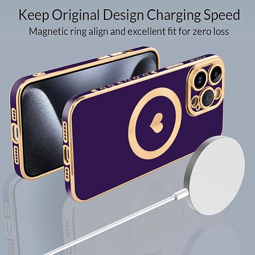 Miniatura 2 de tharlet Funda magnética para iPhone 15 Pro Max compatible con Magsafe Linda funda de lujo con borde chapado de lujo con lente de cámara completa