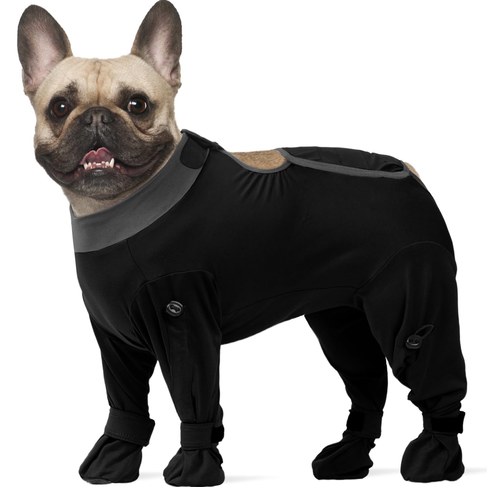 ROZKITCH Dog Recovery Suit After Surgery, Prevent Licking & Shedding, Dog E-Collar Alternative Four-Sleeve with Adjustable Leg Drawstrings & Belly Access, Post-Surgery Bodysuit for Medium Dogs Black M — image 1