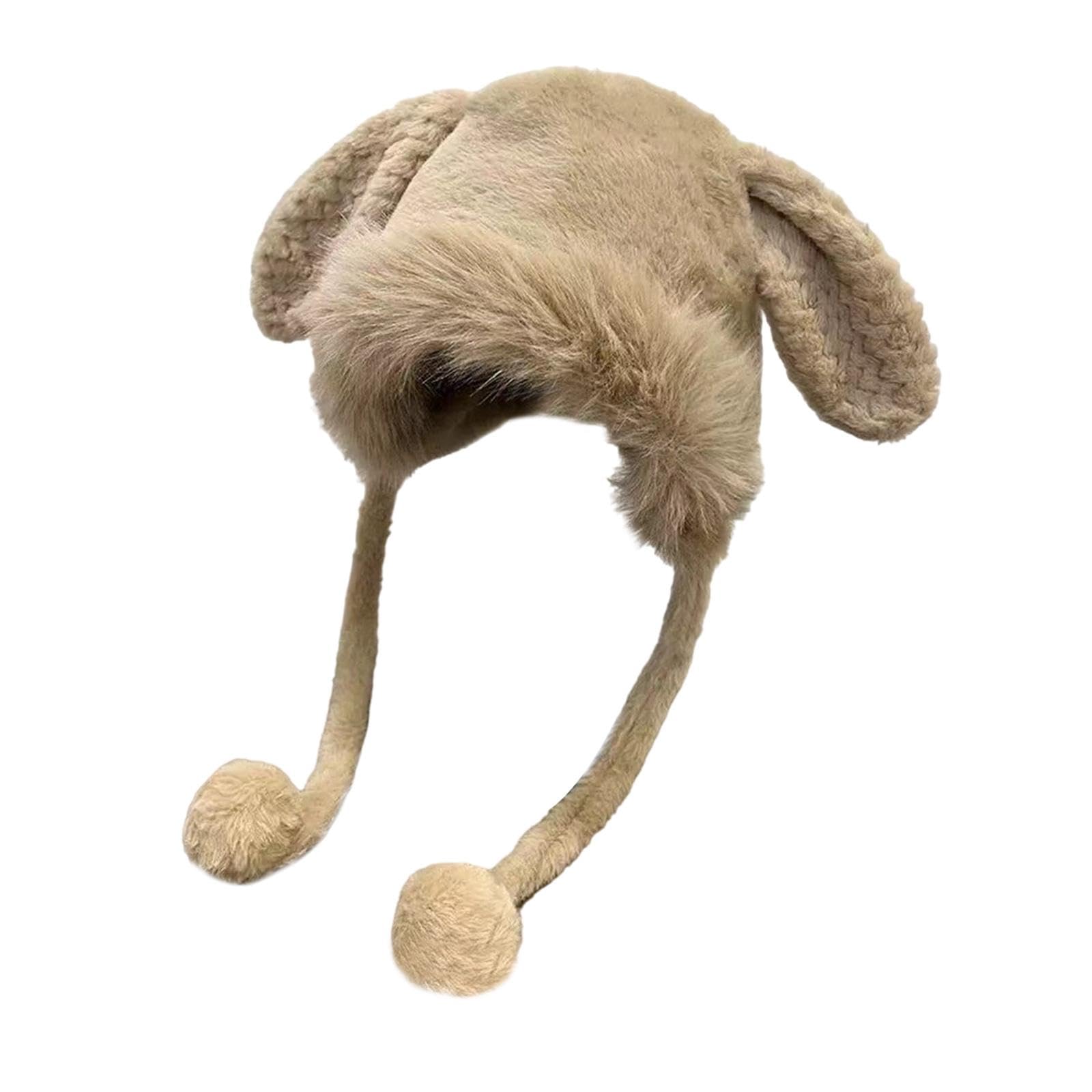 Qianly Bunny Winter Hat Versatile Cute Winter Cold Cap for Winter Autumn Dress up Khaki