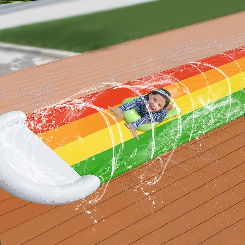 Wasserrutsche Garten für Kinder, 480x76 cm Single Wasserrutschmatte mit Bodyboards, Wasserrutsche Kinder Draußen, Wasser Rutsche,Wasserspielzeug mit Eingebautem Sprinkler für Kinders Erwachsene