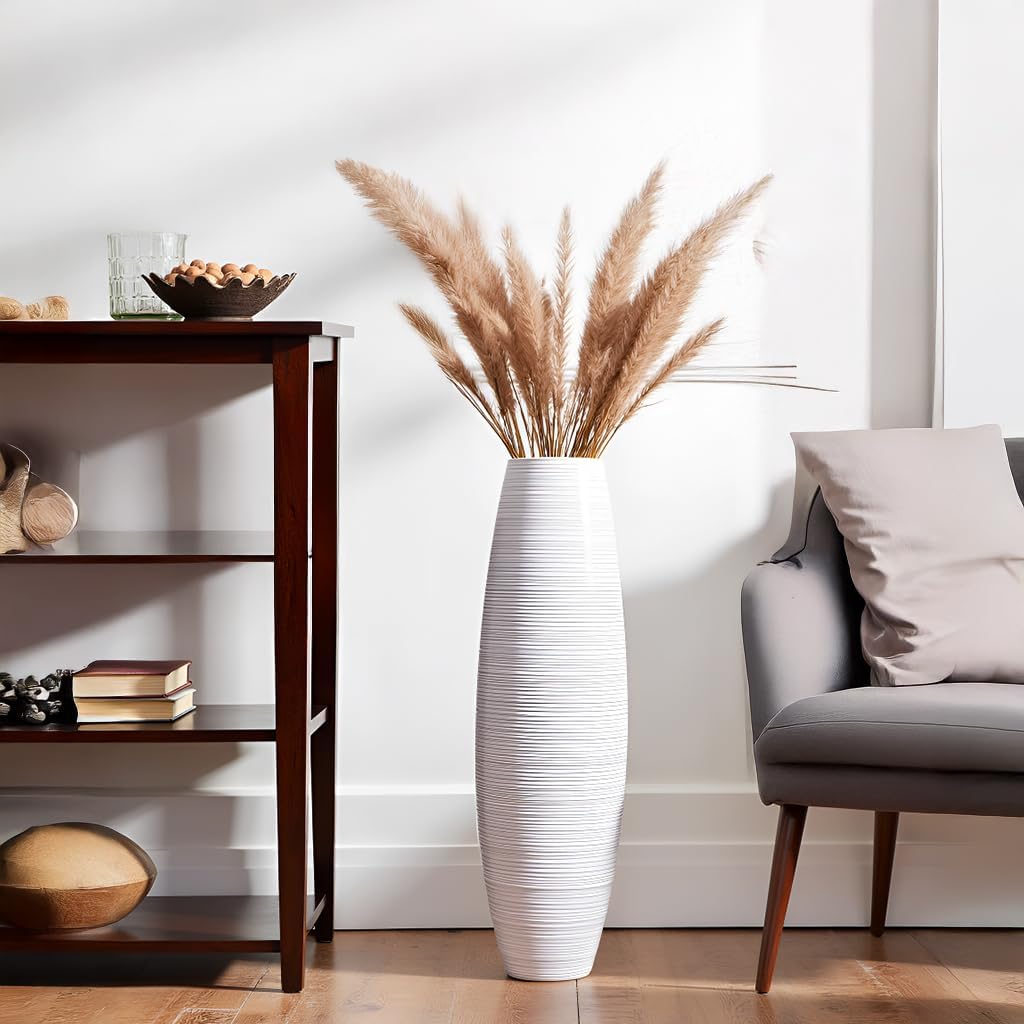 Tall Floor Vase, 27.5 inches (70cm, 2.3FT) Floor Vase Sturdy and Luxurious,Tall Vases for Country Home Decor, Living Room, Resin White Vases - Image 9