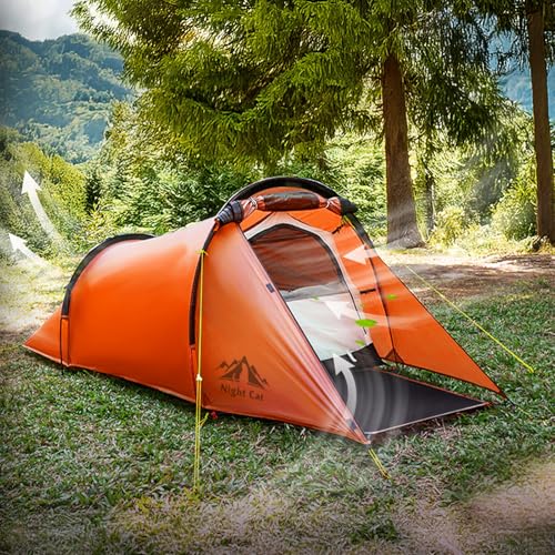 Image of Night Cat Ultralight Tunnel Tent: Waterproof Lightweight Two People Backpacking Tent for Outdoor Camping Hiking Treeking with Double Layers Aluminum Poles and Footprint