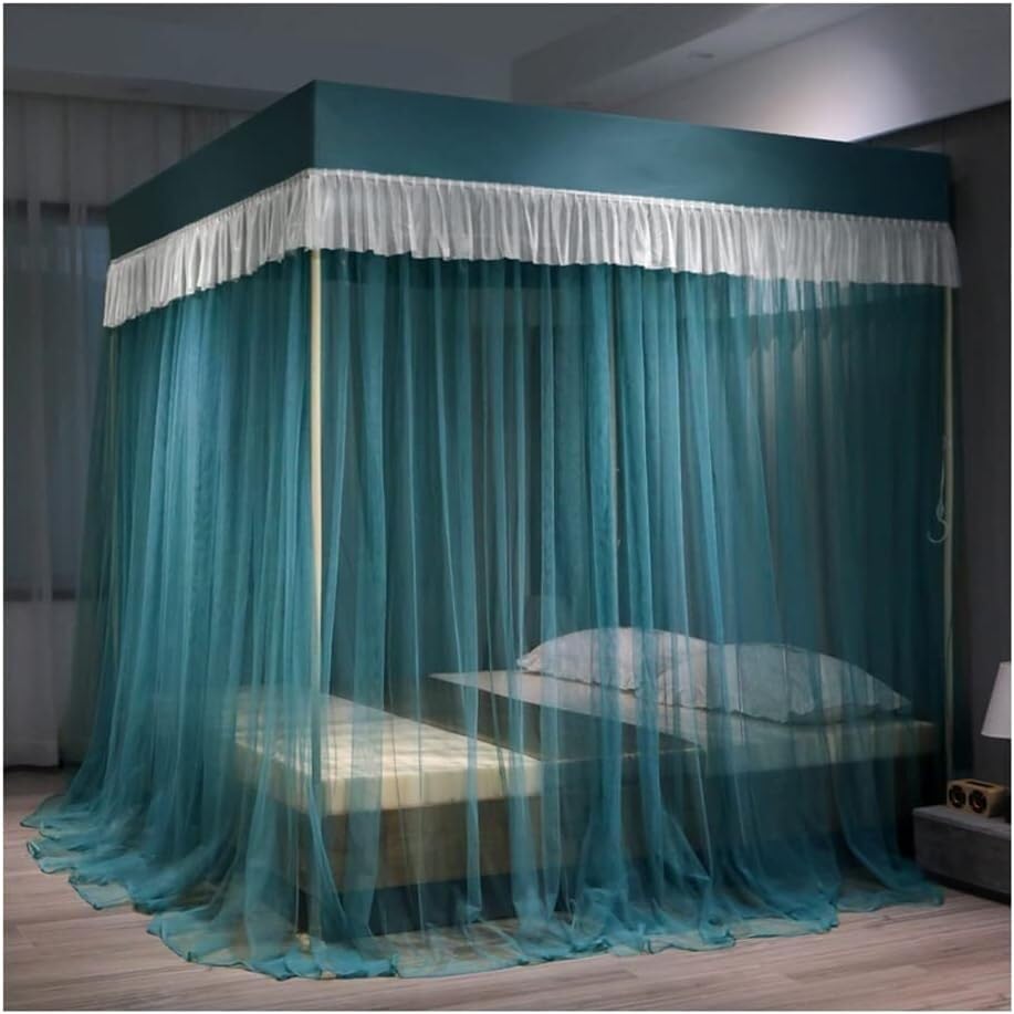 Moustiquaire lit d'été rideau de chambre adulte bleu vert 150x200 cm