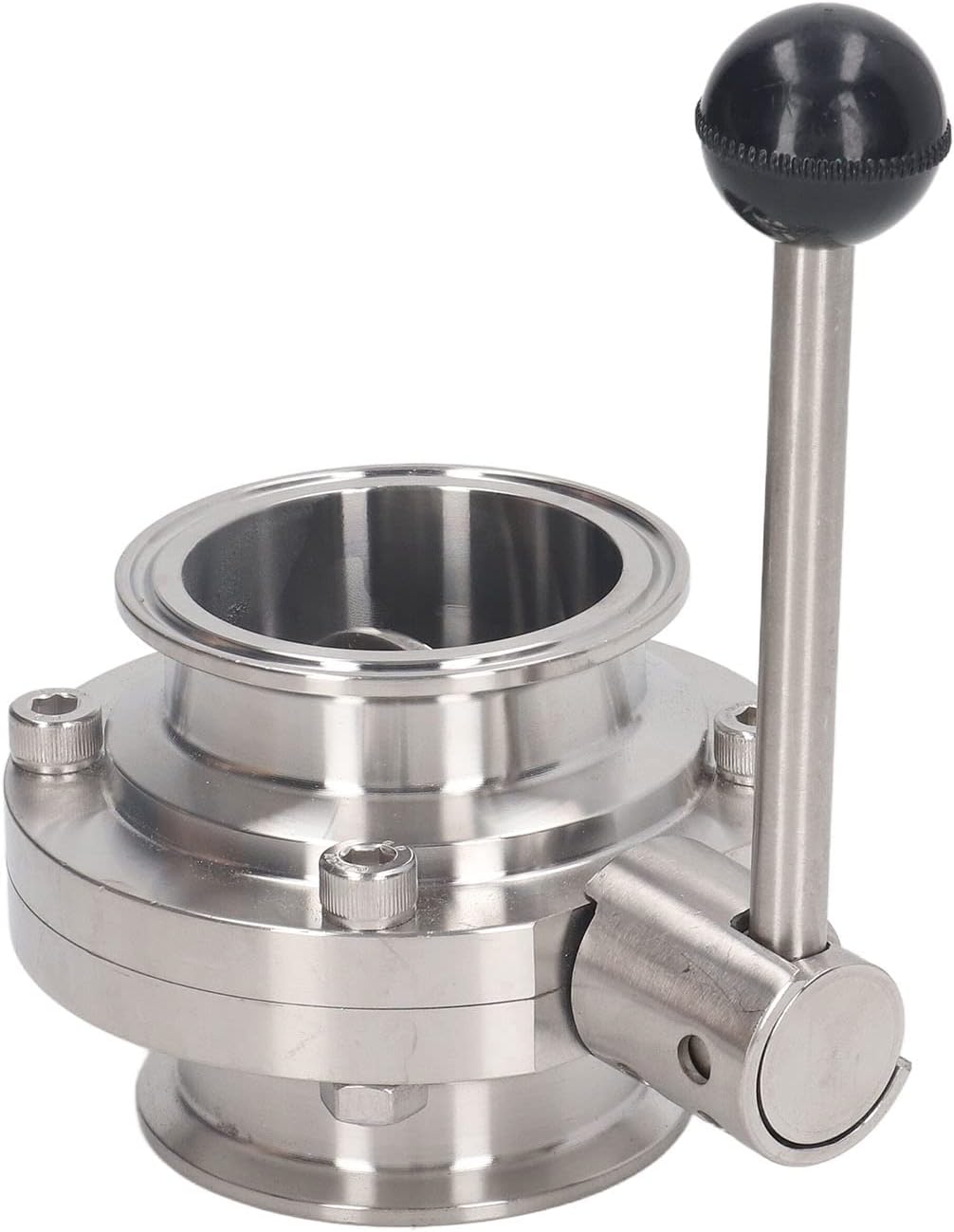 Butterfly Tri Valve Stainless Steel Manual Handle Quick Clamp Sanitary Butterfly Valve with Silicone Gasket for Chemical Dairy Beverage Beer Pharmaceutical Industries (From 63mm)