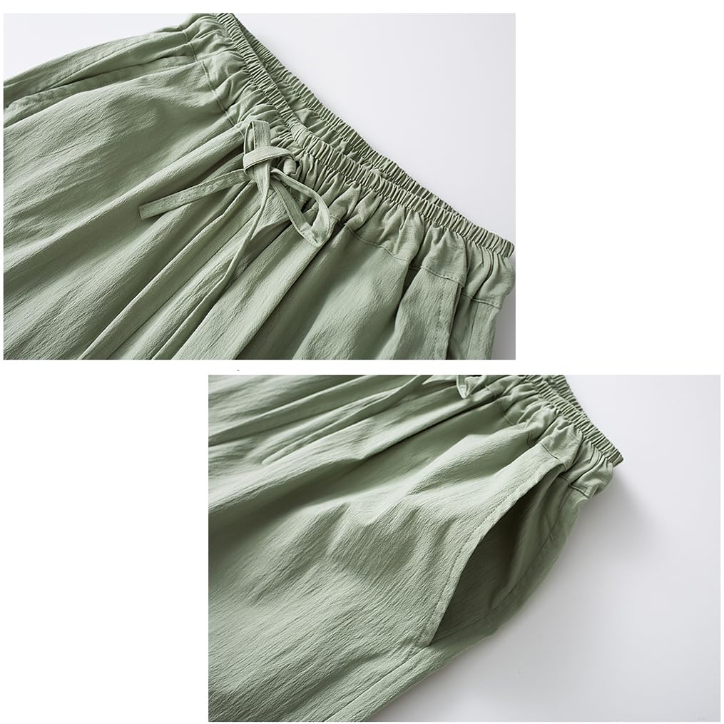 GVILTY Pantaloni Da Donna Cinese Kung Fu Lino Di Cotone Di Cotone Per Le Maniche Lunghe Con Maniche Lunghe Per Meditazione Zen Abiti Tai Chi, Abiti Tanguti Cinesi green1-3XL