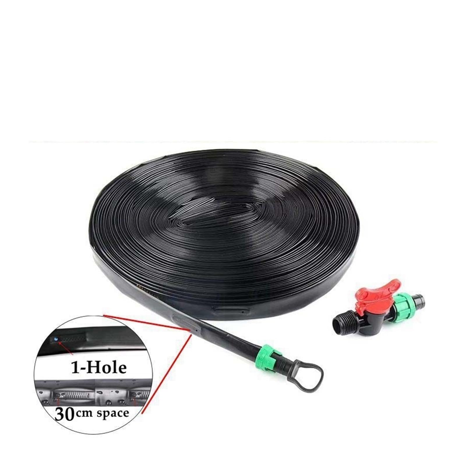Cinta de riego T, Cinta de riego por goteo 16 mm 1 orificio 20-30 m for jardín invernadero con conector tubería(1hole Space 30cm Set,16MM-20M)