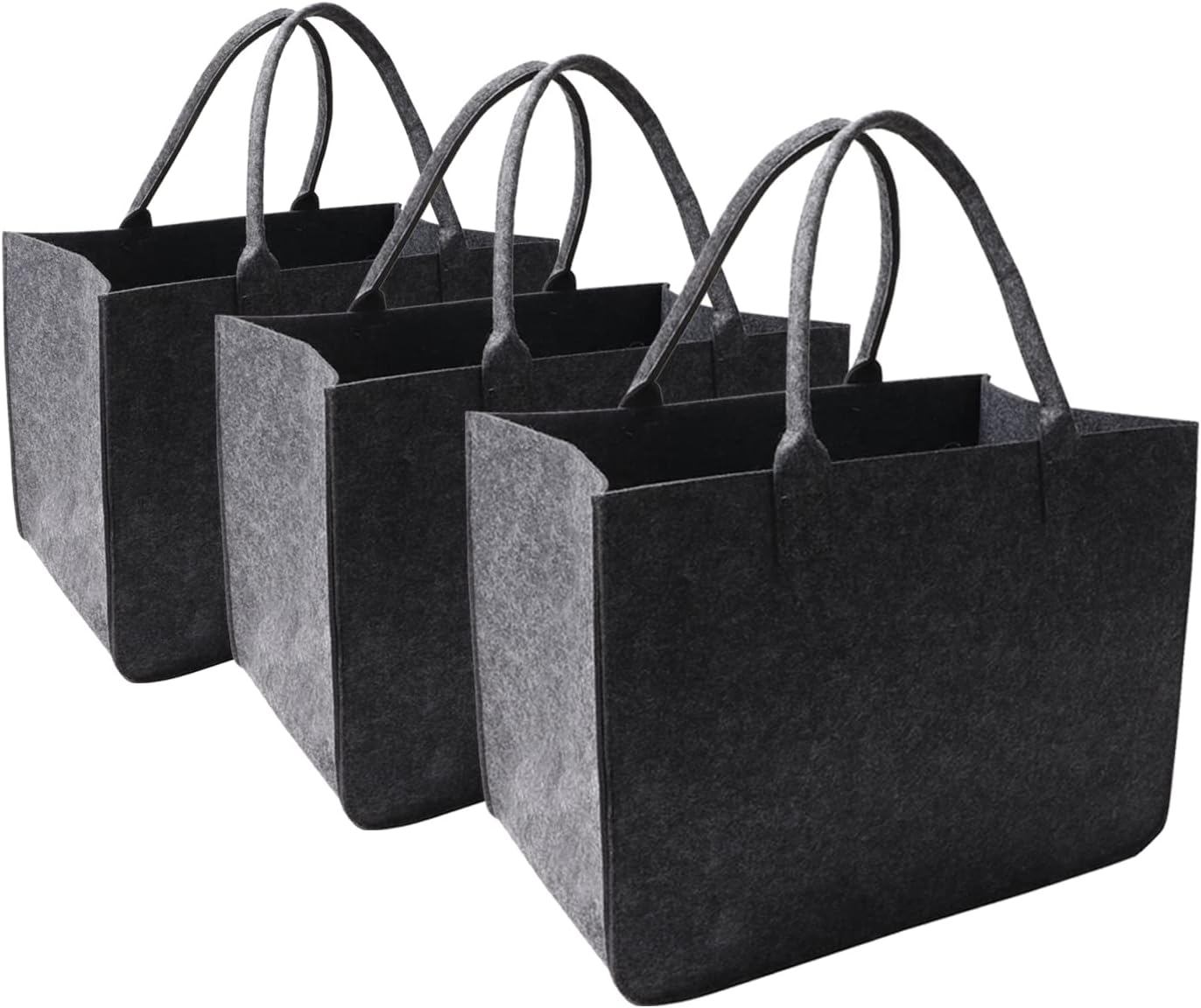 Felt Tote Bag, Large16 x12 x 10" Reusable Bags Dark Grey 3pcs Heavy Duty Grocery Tote Bag with Handles Grocery Tote Shopping Felt Bags for Grocery, Beach, Travel, Study, Gym, Gifts