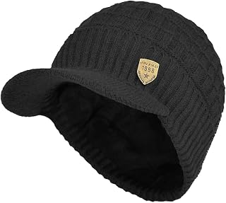 Winter Visor Beanie Brimmed Baseball Cap Fleece Lined Waffle Knitted Billed Hat