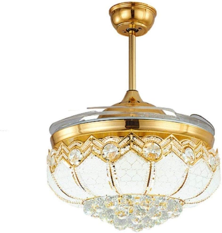 42" Retractable Ceiling Fan Lights with Remote, Livingroom 4 Invisible Blades Reversible Fan Chandeliers, Indoor Crystal Ceiling Light Kits with Fans(Gold)