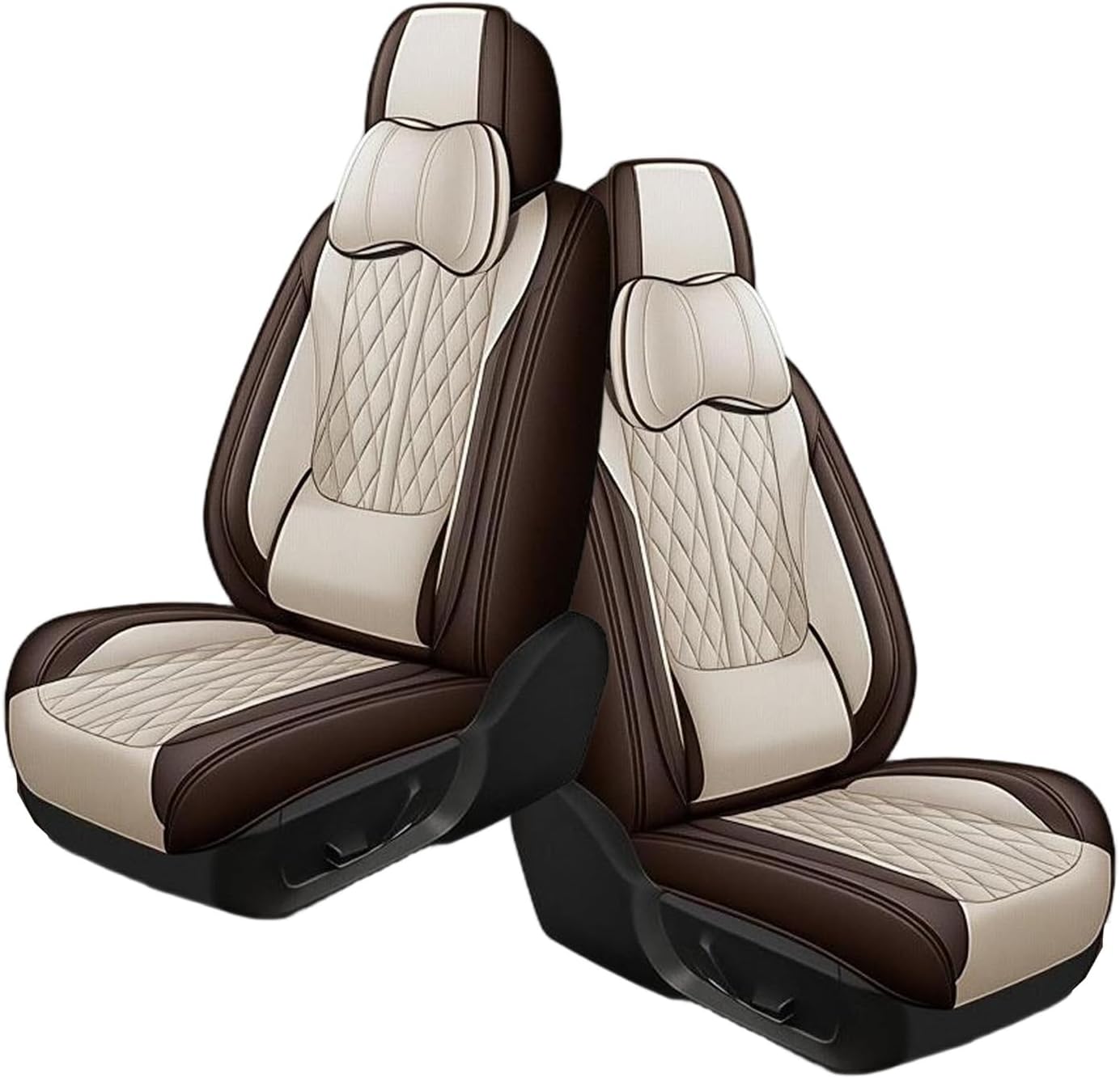 車用シートカバー と互換性のある フィアット 500C 平成21年-令和6年 対応 シートカバー 通気性 防水 滑り止め加工 レザー素材 簡単取り付け 収納便利 四季汎用(茶米,枕付き)