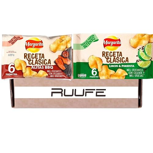 Papas Margarita (paquete de 12) Patatas fritas extra crujientes alas BBQ y limón sabor a pimienta Papitas Margarita extra crocantes de Alitas BBQ y