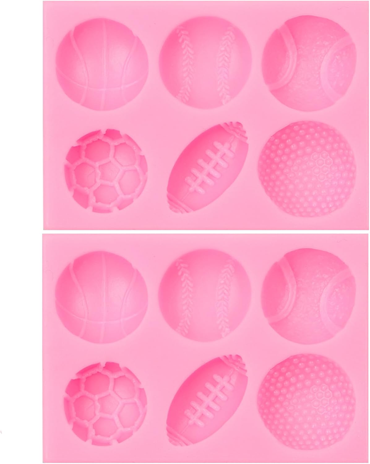 Ball Clay Molds 2 Pcs, Football Basketball Baseball Volleyball Tennis Fondant Silicone Mold for Chocolate Cake Decoration Candy Cupcake Topper Cake Polymer Clay Crafts Epoxy Resin Jewelry Making