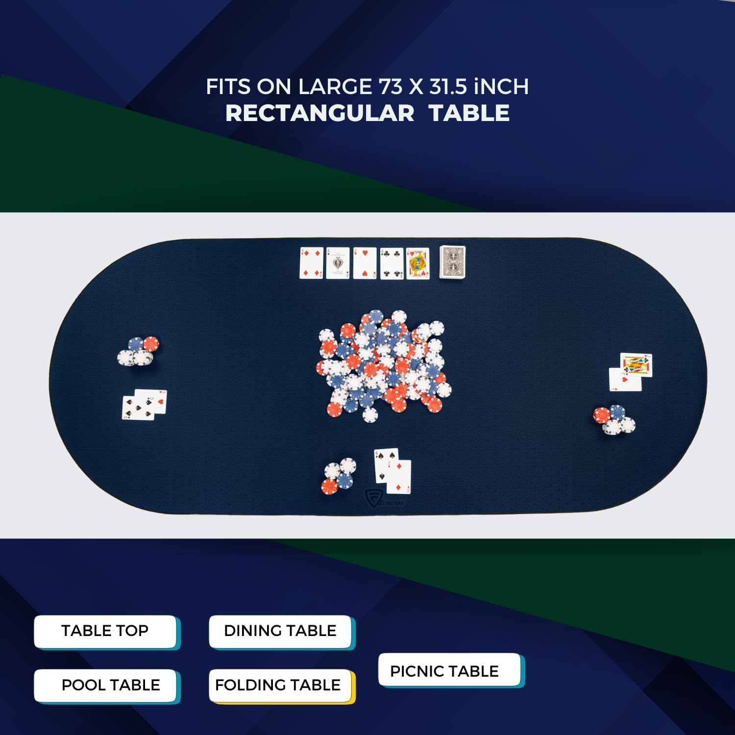 Poker Table Mat 73 x 31.5 Inches, Poker Table Top with Storage Bag, Portable Rubber Backed Fits Up to 10 Players for Casino Games (Blue, 73 x 31.5)