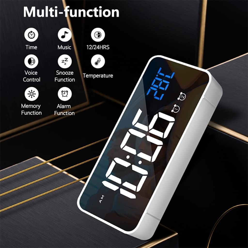 Horloge de Chevet Réveil numérique LED Réveil Miroir Multifonction Horloge de Bureau électronique HD LED Réveil Musical Horloge de Bureau Horloge de Chevet réveil numérique