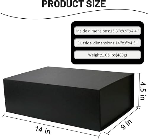 Miniatura 2 de YINUOYOUJIA Cajas de regalo grandes negras con tapa, caja de regalo magnética de 14 x 9 x 4.5 pulgadas con cinta, tarjetas y sobres para regalos,