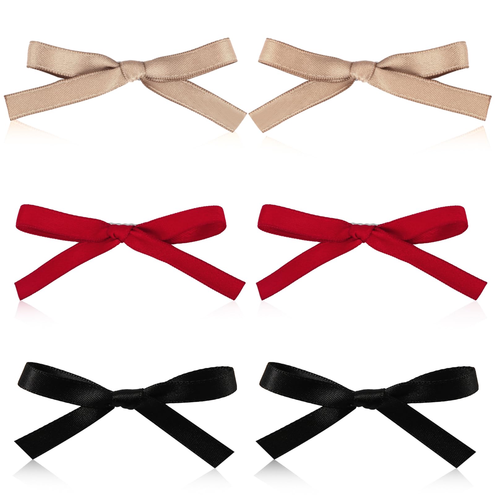 6 Uds Dulces Pinzas para el Pelo con Lazo, Color Sólido Lindas Pinzas de Lazo Pasadores Pelo Lazo con Pinzas de Cocodrilo Pequeño Lazos Pelo Clip para Niñas Mujeres (Rojo, Caqui y Negro)
