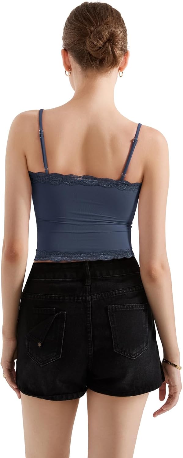 SUUKSESS Women Lace Double Lined Camisole Top Spaghetti Strap Going Out Tank Top - Image 4