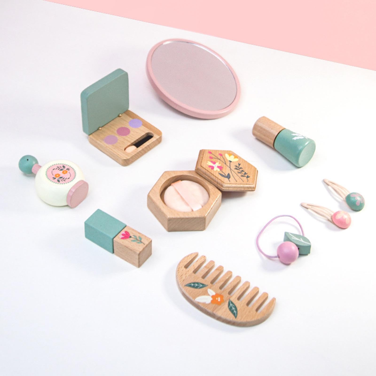 Qianly Set de Maquillaje Infantil Juguetes de Maquillaje Pretend Juguete de Maquillaje para Niñas Kit de Maquillaje de Madera con Bolso Juego de Belleza