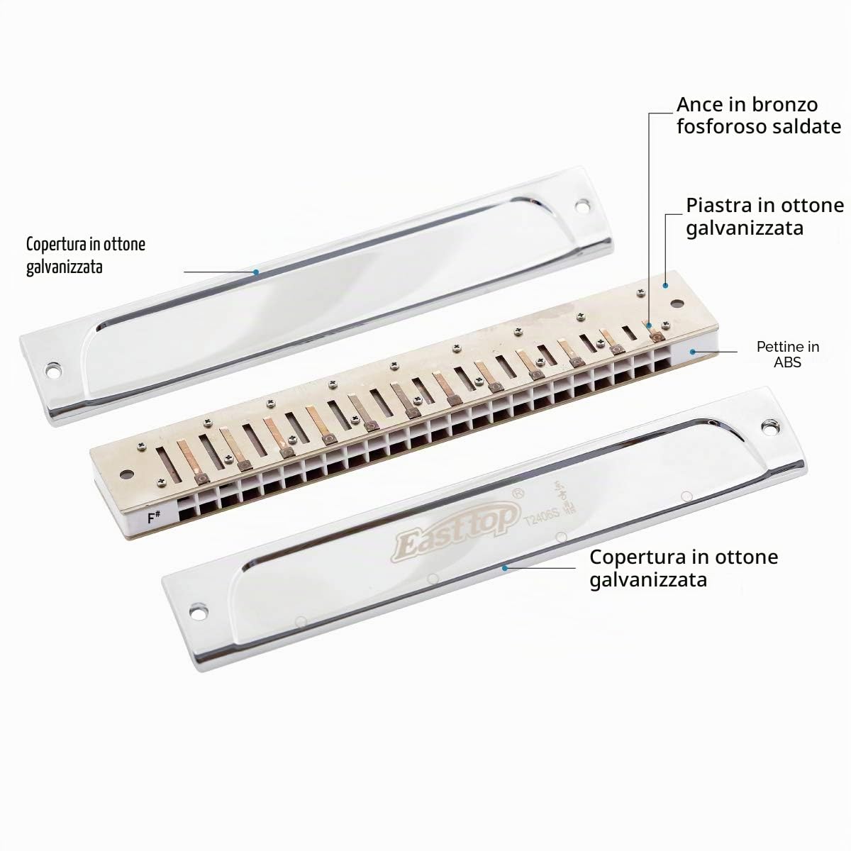 East Top 24 fori Armonica tremolo professionale Chiave di F #, T2406S Armonica Per adulti, musicisti professionisti e studenti