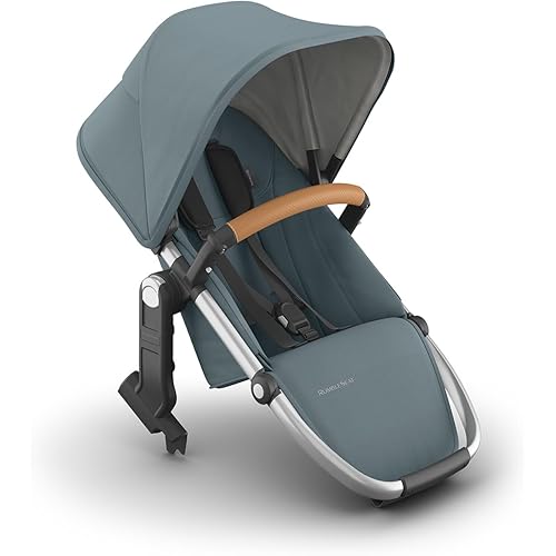 UPPAbaby RumbleSeat V3 Second Lower Seat - Compatible with Vista V2 and Vista V3 - All-Weather Seat + Magnetic Buckle – Adapters Included - Callum (Stone Blue/Silver Frame/Sand Leather)