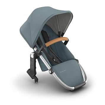 UPPAbaby RumbleSeat V3 Second Lower Seat - Compatible with Vista V2 and Vista V3 - All-Weather Seat + Magnetic Buckle Adapters Included - Callum Stone Blue/Silver Frame/Sand Leather