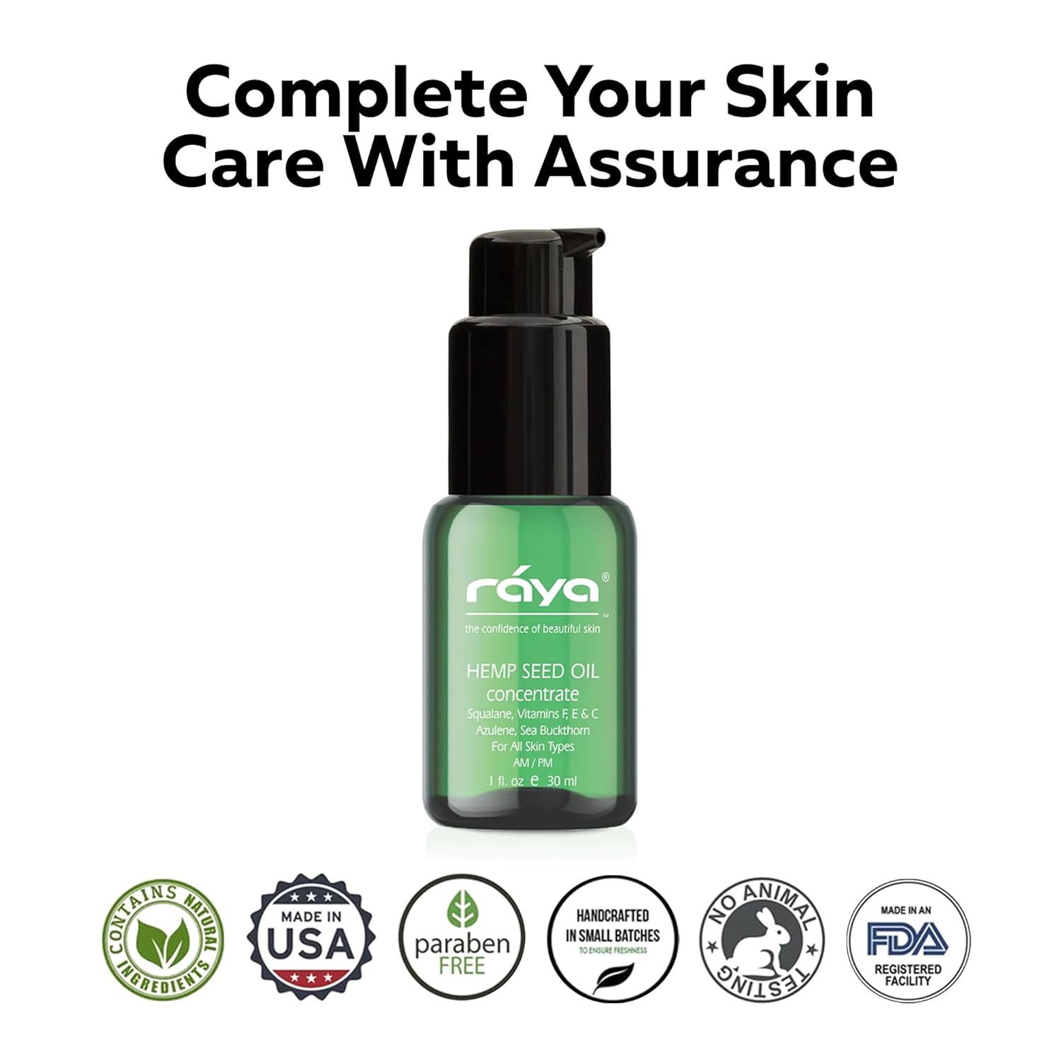 Raya Hemp Seed Facial Oil Serum (529) | for Sensitive and Oily Skin Types, Nourishing, Moisturizing & Revitalizing, Instantly Hydrates Acne-Prone, Vegan & Non-GMO Skincare, Fast-Absorbing - 30 ml