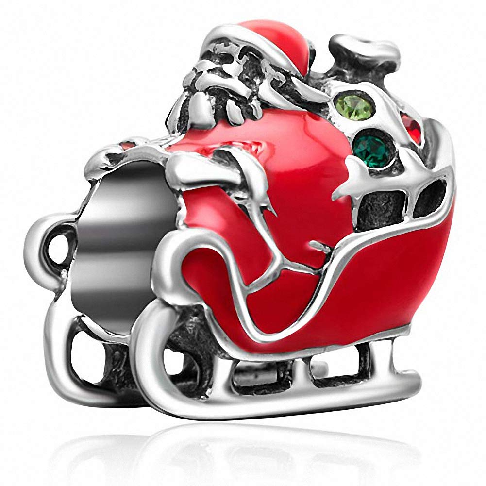 SOUKISSMerry Christmas Tree,Reindeer, Bell,Snowman Charms 925 Sterling Silver Xmas Gifts Bead Fit Bracelet