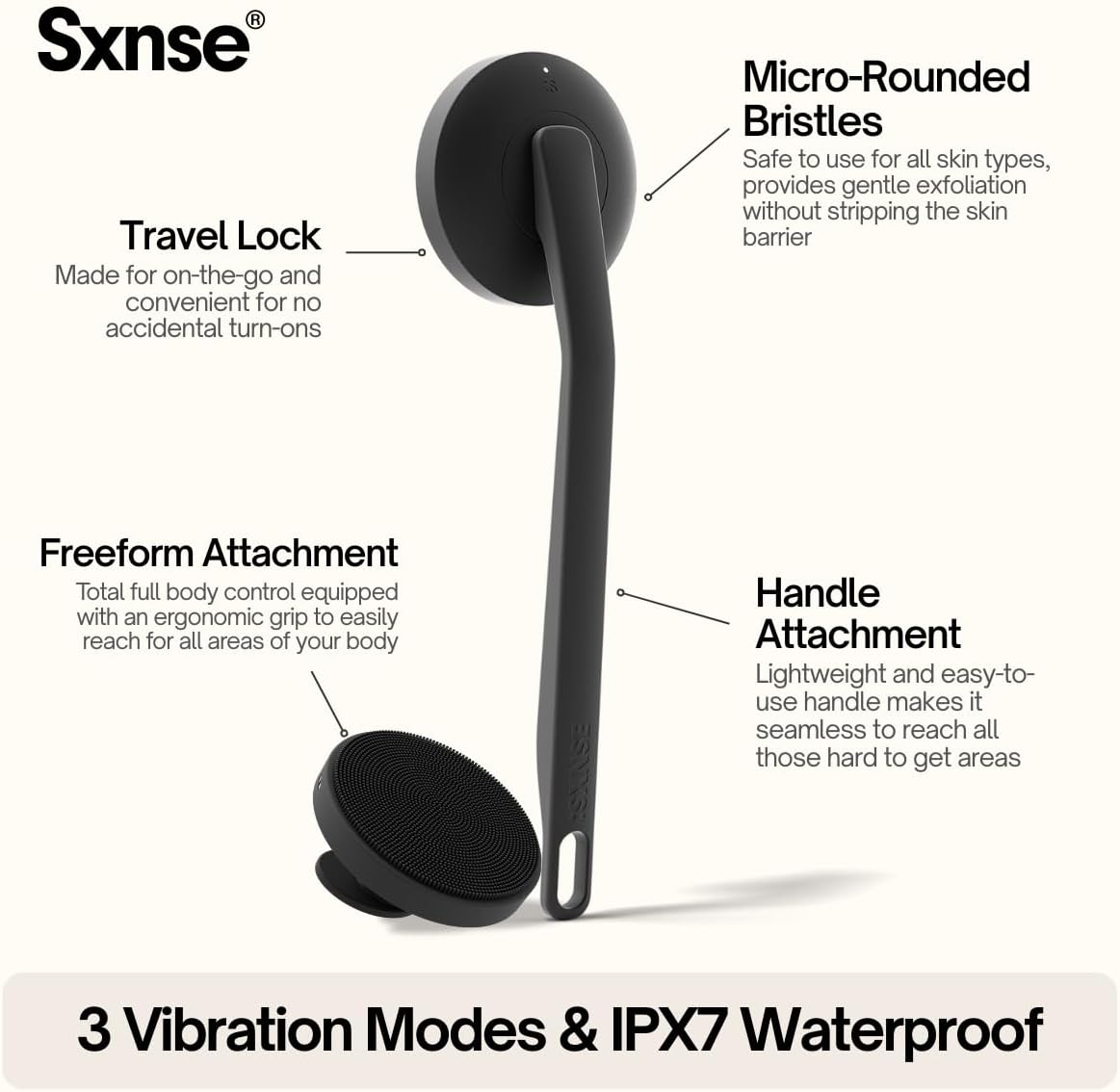 Aura Body Clean Pro⁺ - Silicone Electric Body Scrubber for Acne, Ingrown Hair & KP - IPX7 Waterproof, Rechargeable Exfoliating Shower Brush with Handle. Freeform Grip, & 7000+ Sonic Vibration - Jet