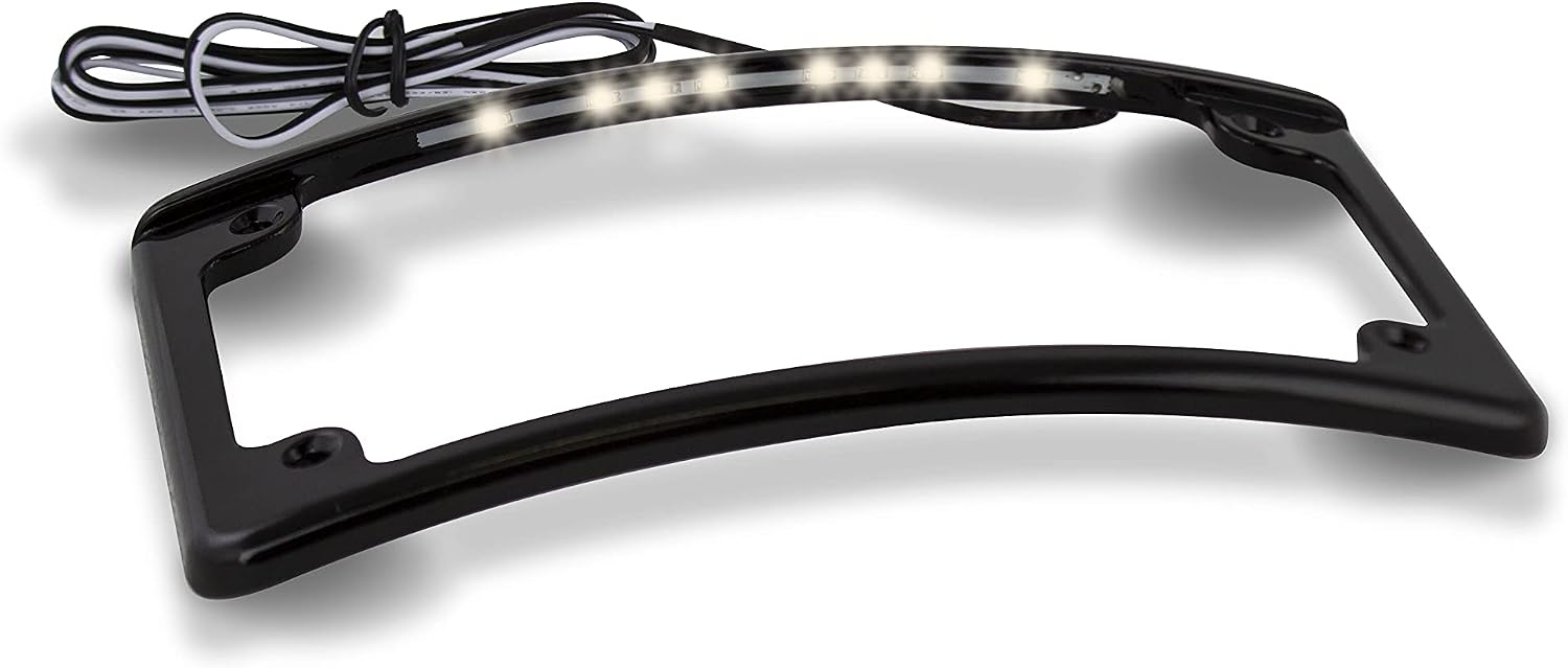 Motorcycle License Plate Frame Curved LED Cover Radius Frame Black