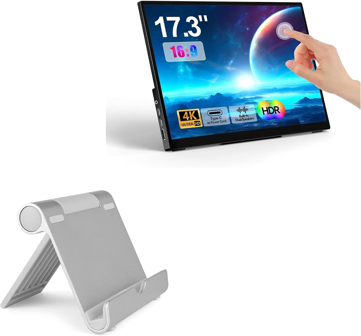 BoxWave Stand and Mount Compatible with WCKUN Portable Monitor Touchscreen (17.3 in) - VersaView Aluminum Stand, Portable, Multi Angle Viewing Sturdy