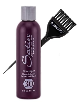 Satin Hair Developer, Silicone Enhancing for Ultra Rich Vivid Colors w/Sleek Brush Haircolor Dye Activator, Hydrogen Peroxide 30 Volume / 9% - 6 oz size