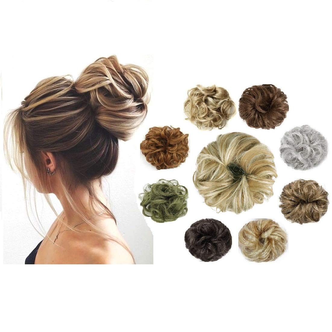 BaFaHo Messy Hair Bun Hair Scrunchies Extension Curly Wavy Messy Synthetic Chignon for Women Updo Hairpies.