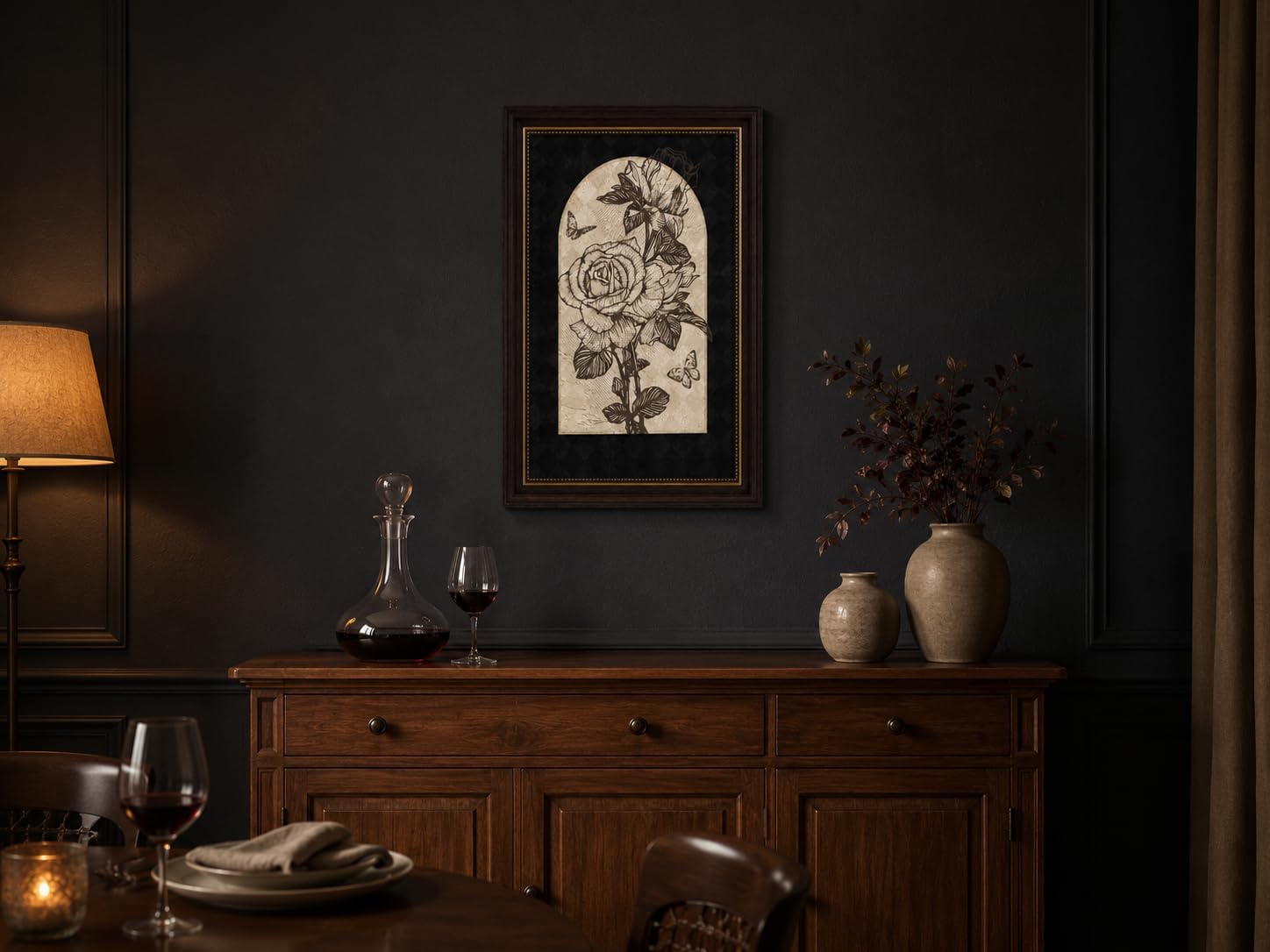 Moody Sketch Floral Wall Art, Dark Academia Flower Wall Decor, 9 x 11 in image 4
