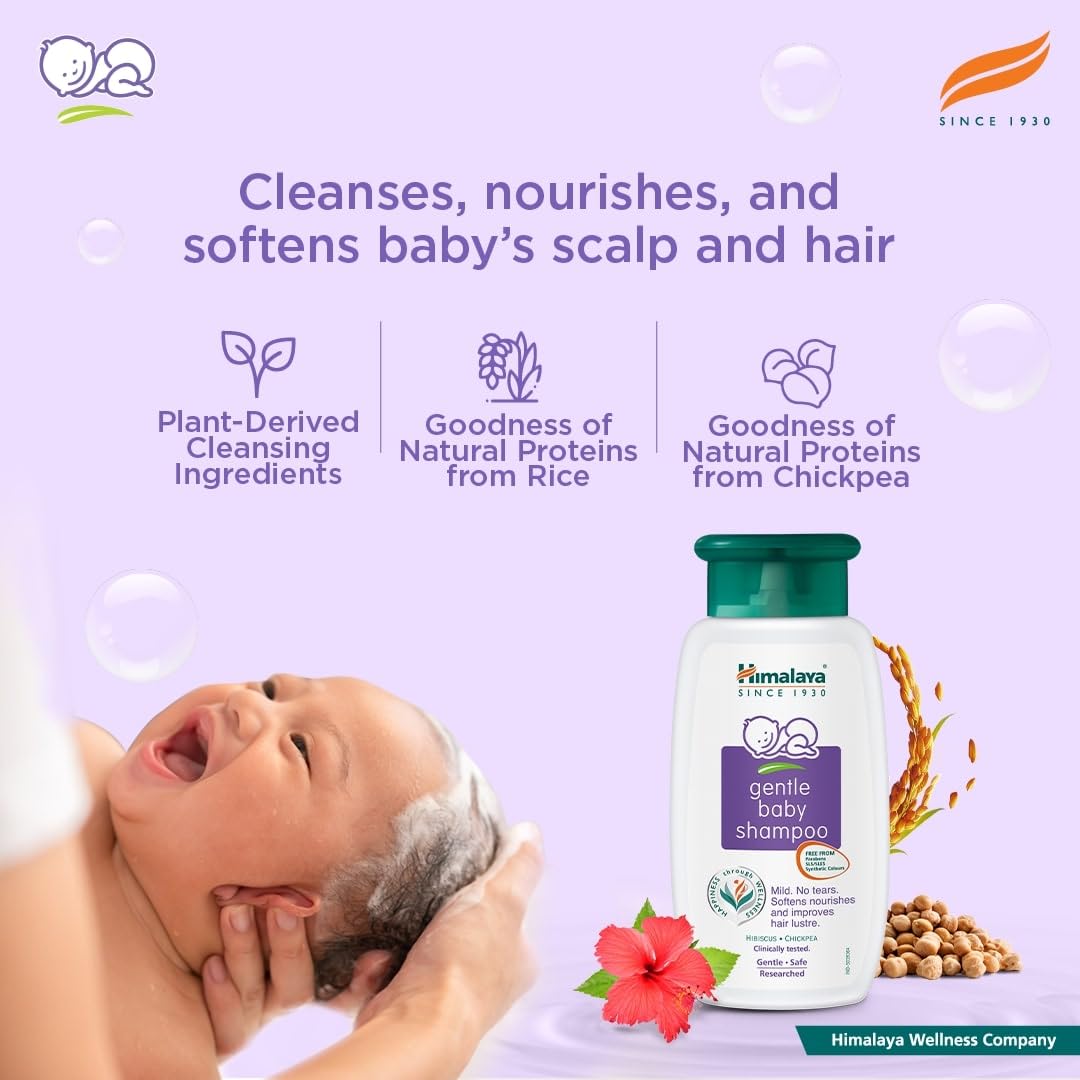 Himalaya Gentle Baby Shampoo 600ml | No Tears formula | Cleanses, softens and nourishes baby's hair (Pack of 2) - Image 4 thumbnail