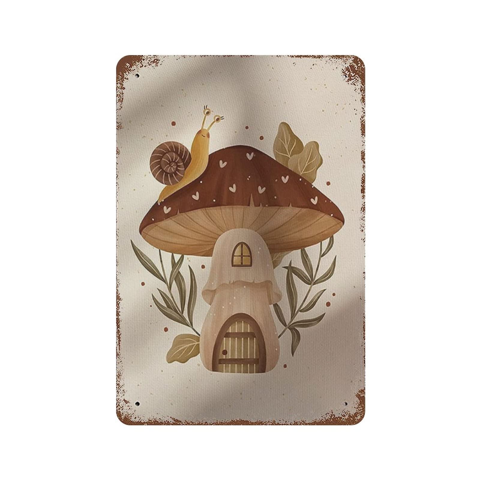 AOOEDM Mushroom House Snails Vintage Tin Sign Metal Tin Signs for Man Cave Funny Art Wall Plaque Kitchen Bar Pub Coffee Shop Wall Decor