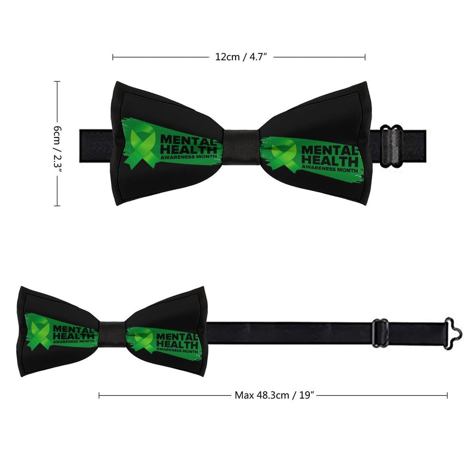GoasNei Mental Health Awareness Month 2022 Bow Tie for Men Adjustable Necktie Funny Tie Neck Ties for Weddings Party
