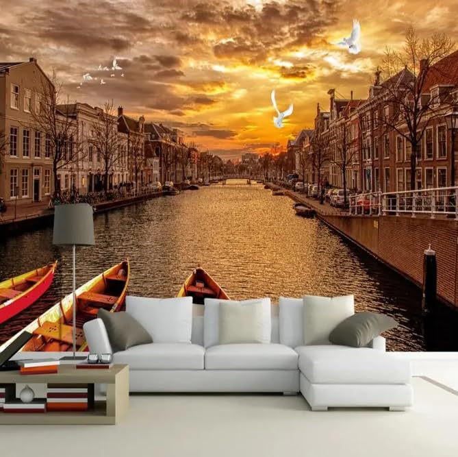 Papier peint rétro européen pour agrandir un petit salon paysage de ville 3D