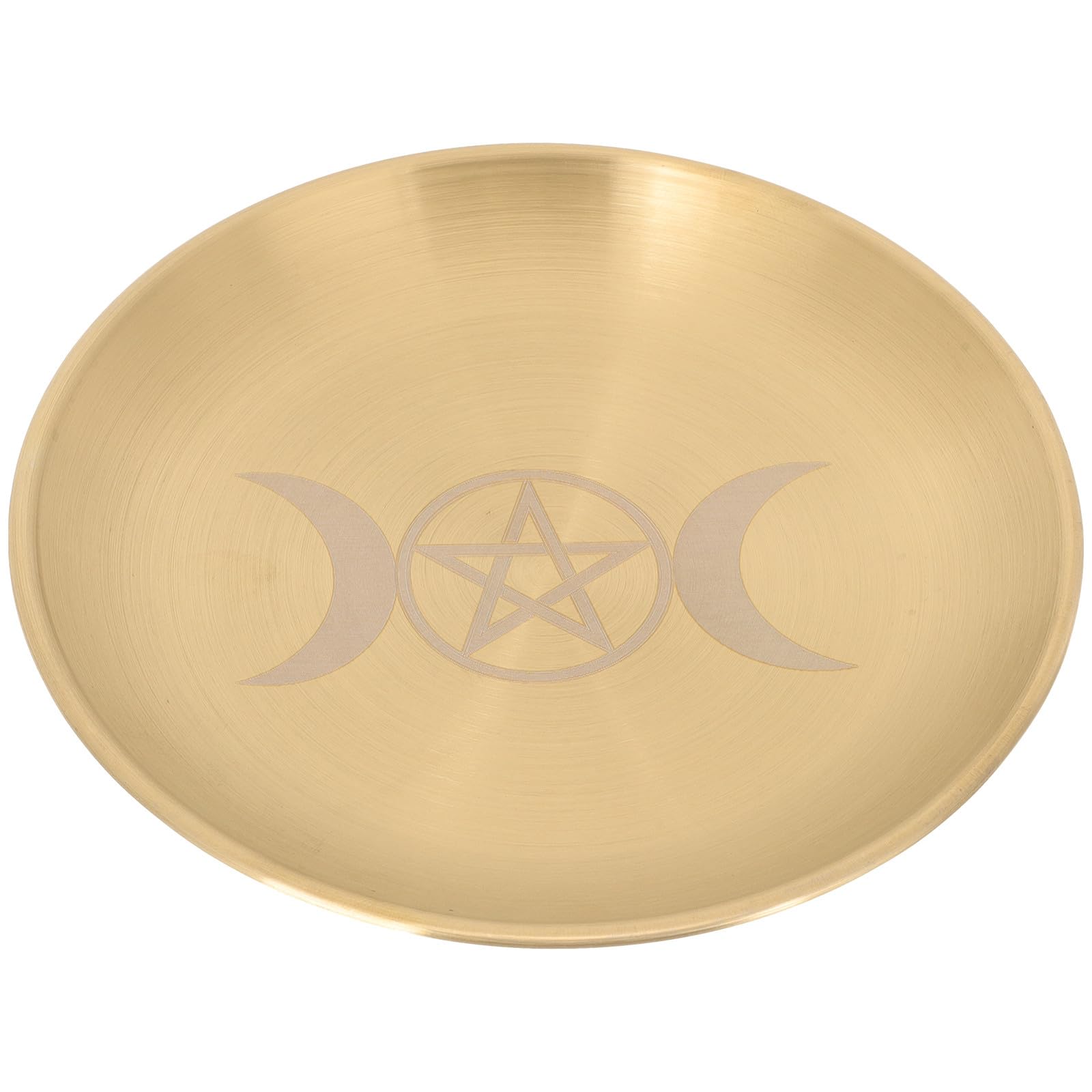 Pentagramm Kerzentablett Rund aus Kupfer in Gold für Altar