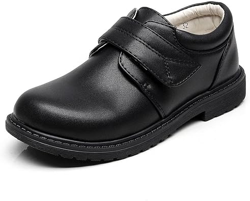 rismart Boys Formal Dress Shoes Oxford Style with Hook&Loop Closure Round Toe School Church Wedding Shoes