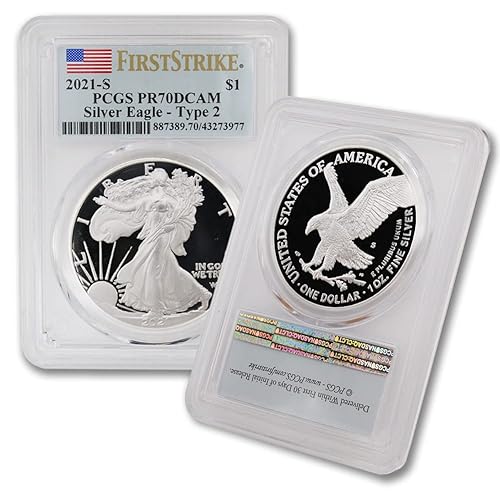 2021 S 1 oz Proof American Silver Eagle Coin PR-70 Deep Cameo (First Strike - Type 2 - Flag Label) $1 PR70DCAM PCGS